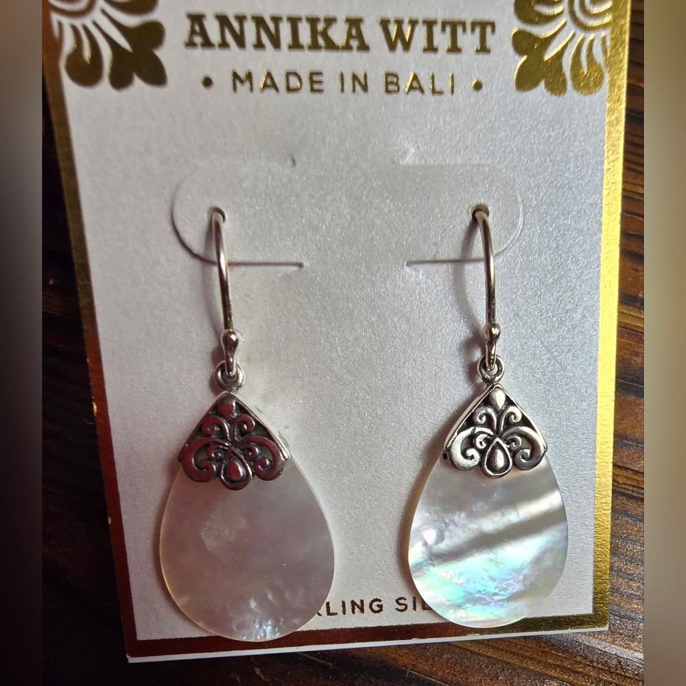 Annika Witt teardrop-shaped earrings sterling silver and mother of pearl! - Picture 5 of 8